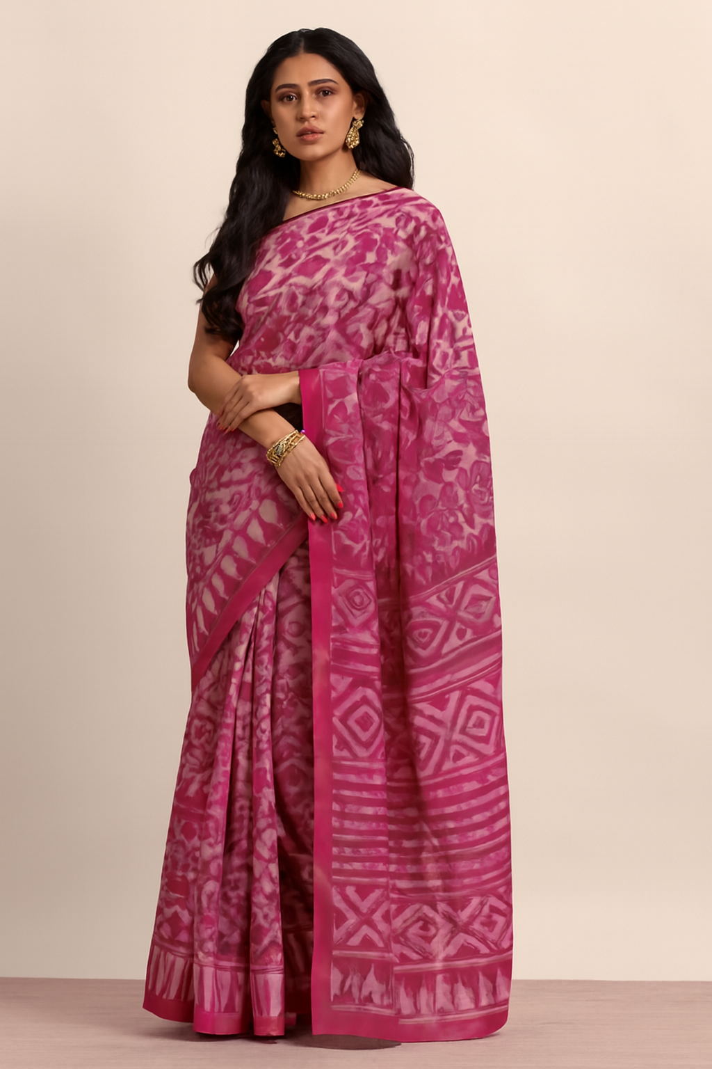 Pure Malmal cotton saree(Magenta)