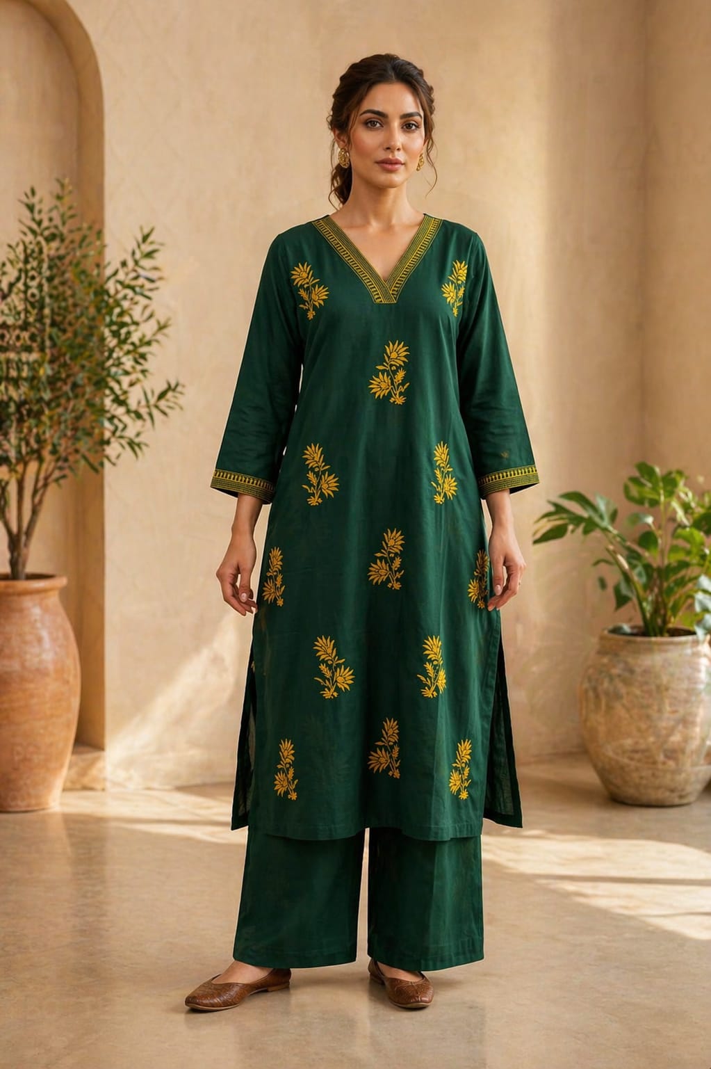 Bottle green cotton set