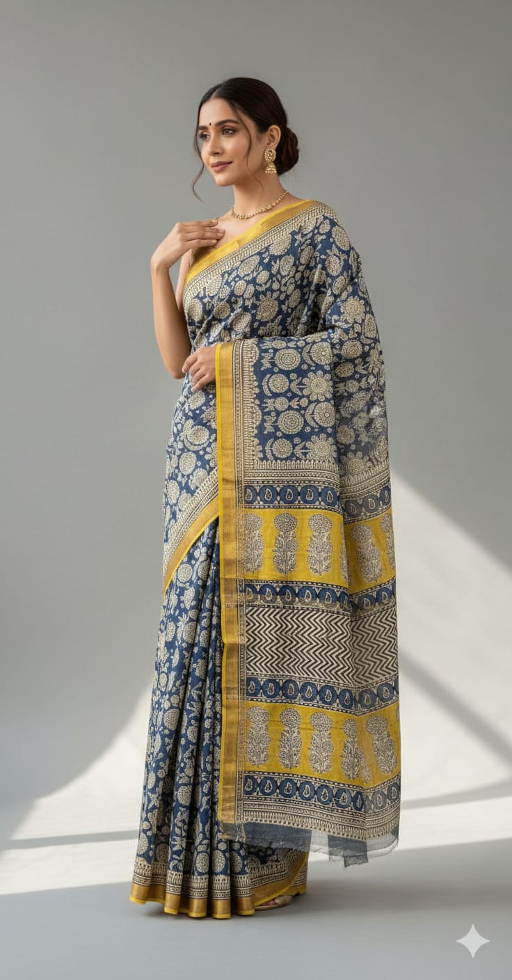 Blue golden saree