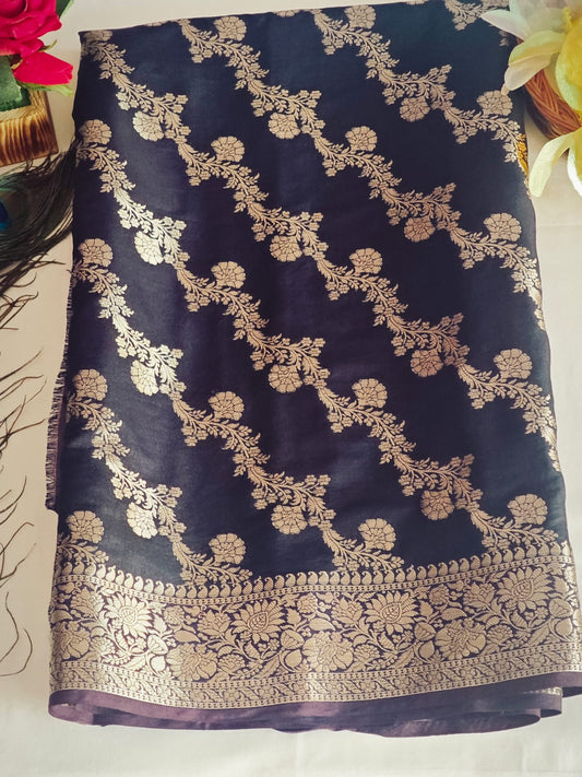 Black diagonal silk saree