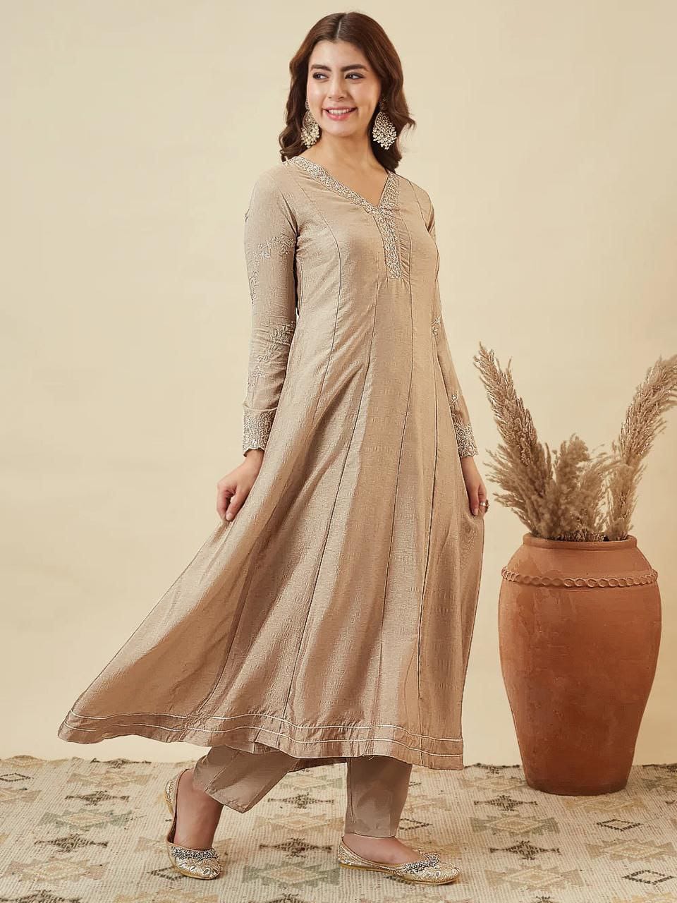 New Trendy Anarkali Designer Kurti Pant Dupatta Set