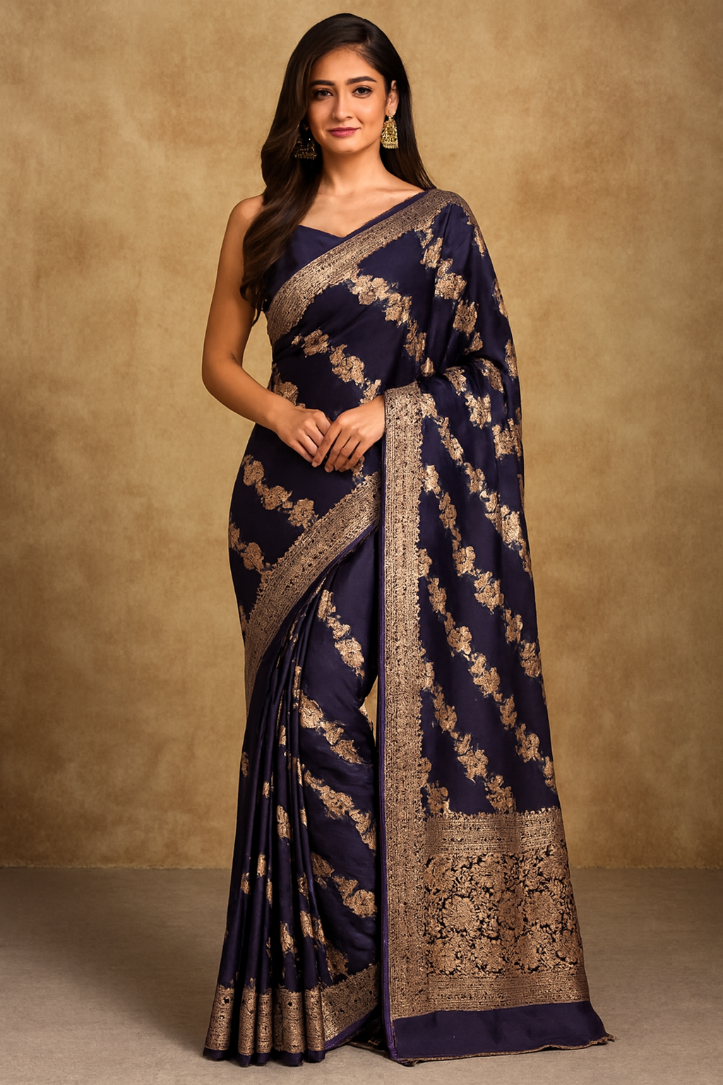 Black diagonal silk saree