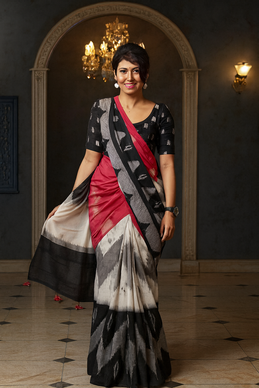 Black & Red designer linen saree