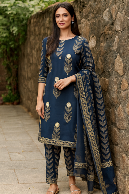 Cambric Cotton Unstitched Suit Length -Soft & Elegant (Blue Colour]