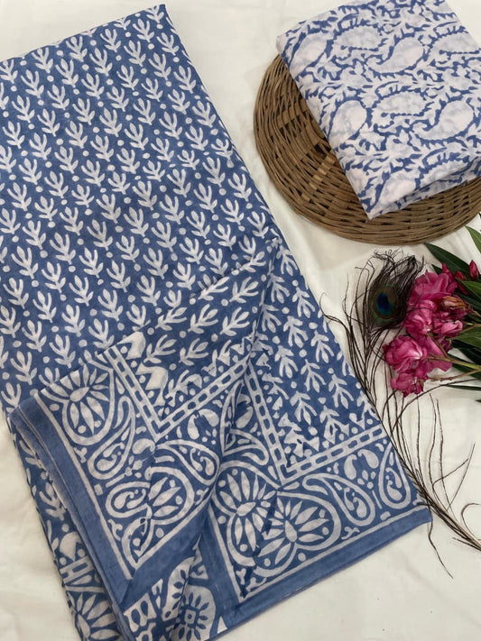 Pure Malmal cotton saree(navy)