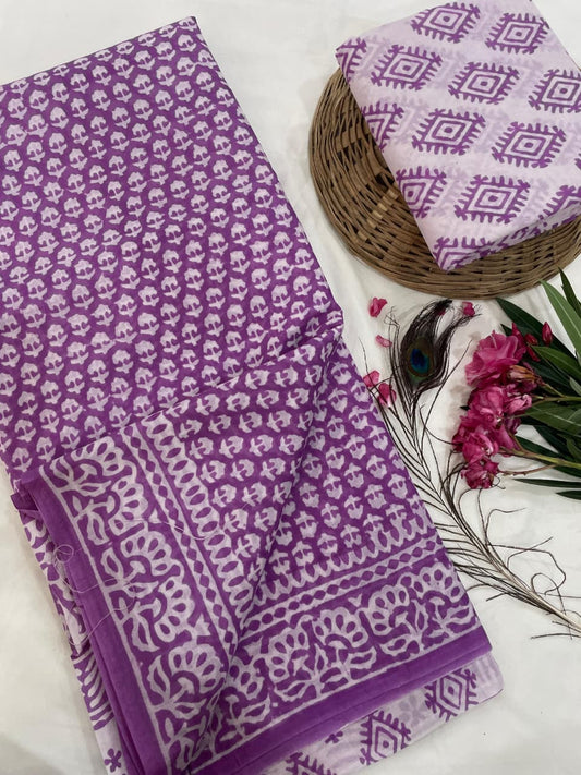 Pure Malmal cotton saree(Purple)