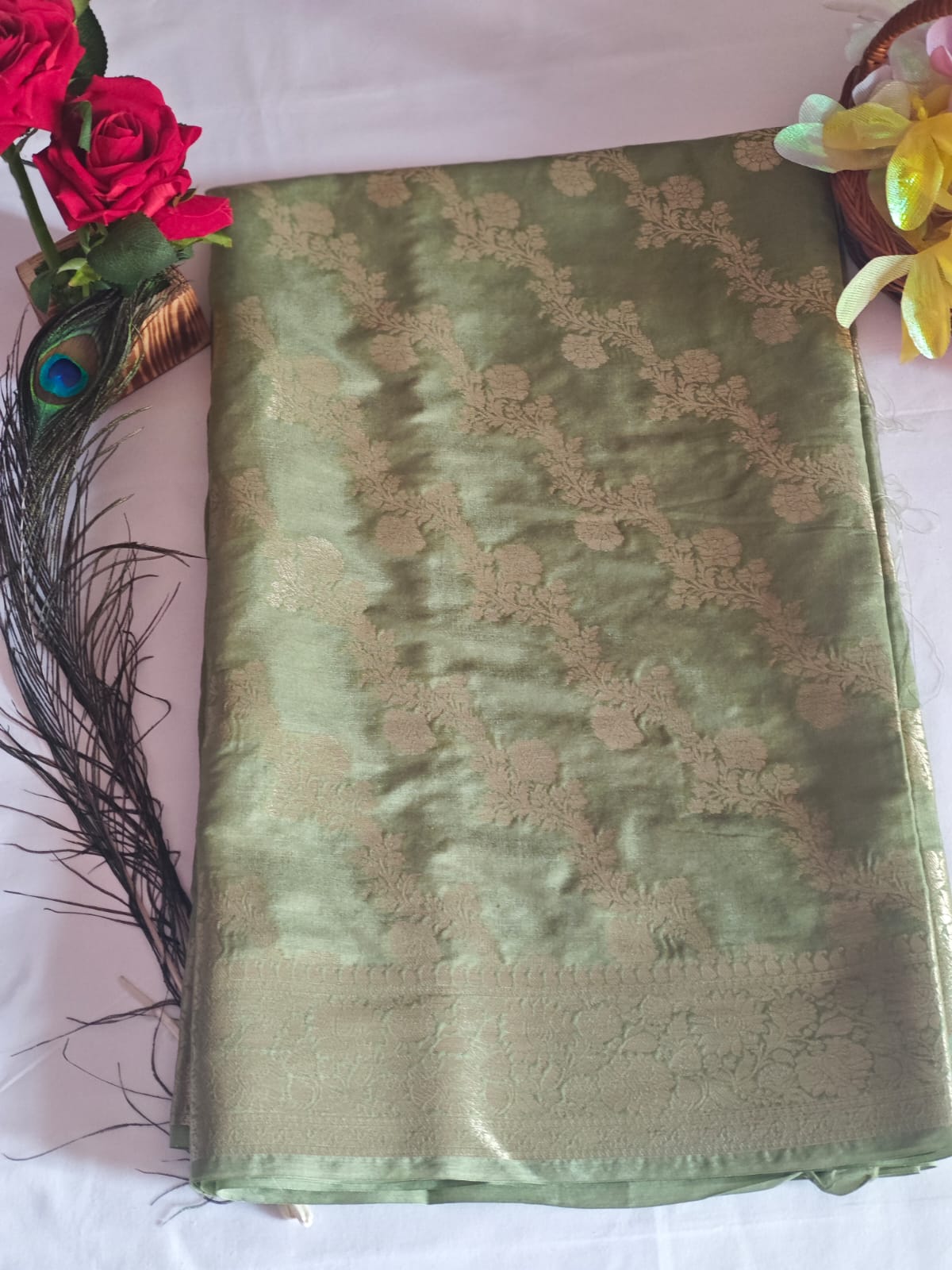 Light green diagonal silk saree