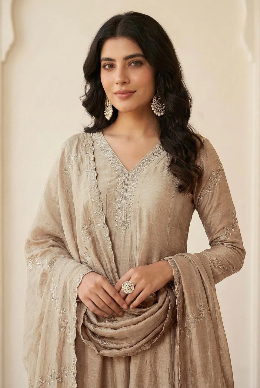 New Trendy Anarkali Designer Kurti Pant Dupatta Set