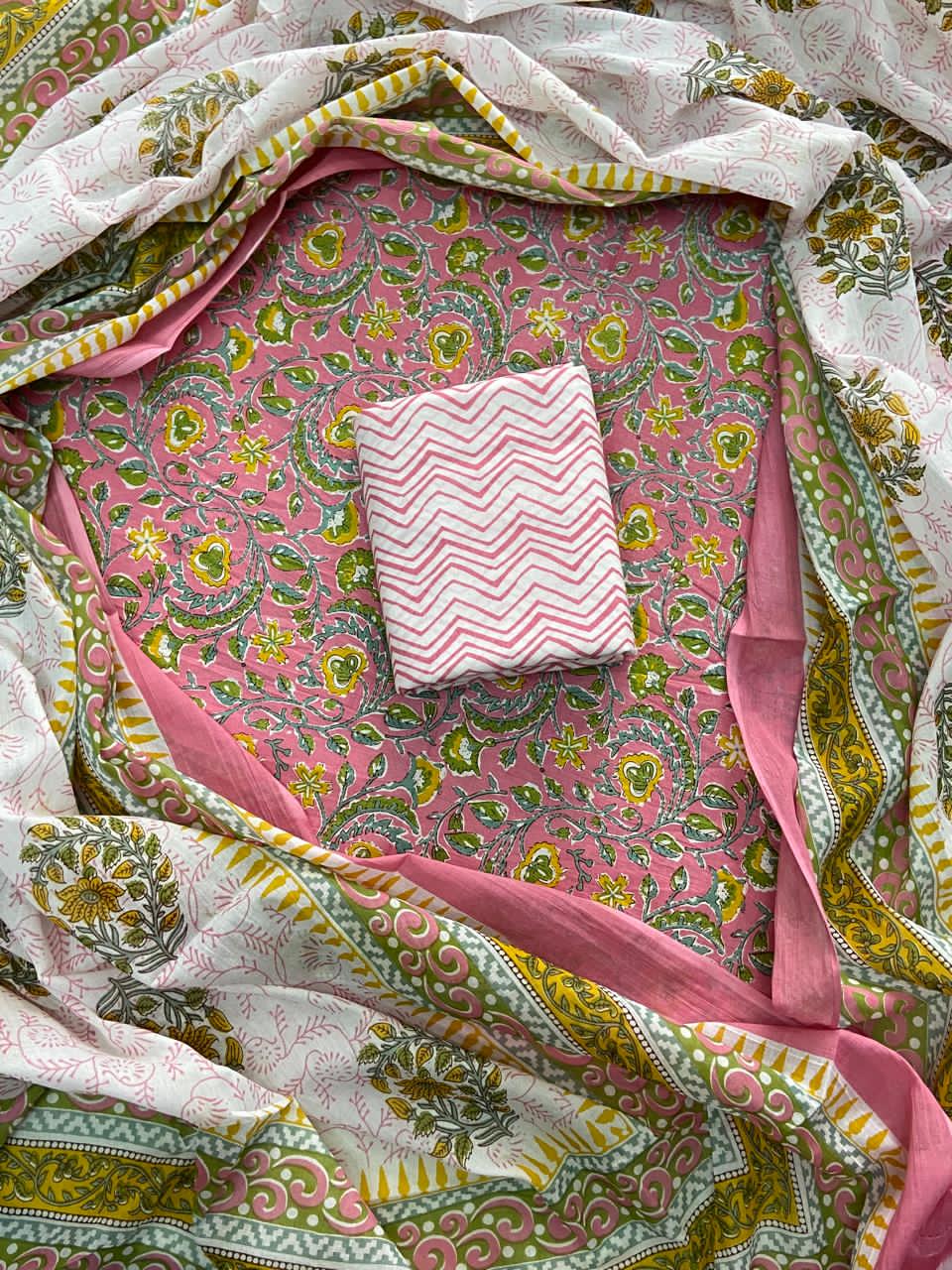 Cambric Cotton Unstitched Suit Length -Soft & Elegant (Floral peach]