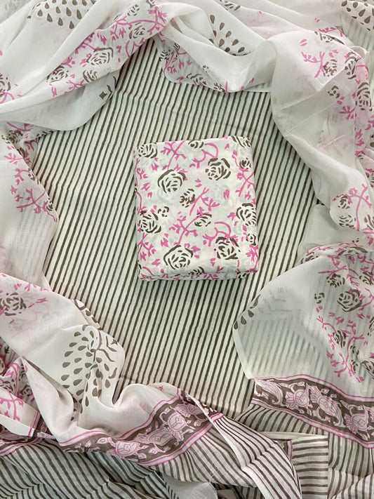 (Pink Stripe Cambric Cotton Suit Length]