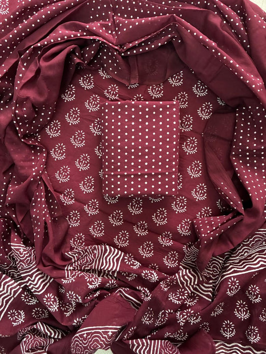 Cambric Cotton Unstitched Suit Length -Soft & Elegant Maroon