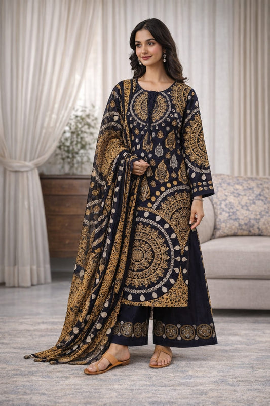 Ajrakh cotton 3 pc suit set