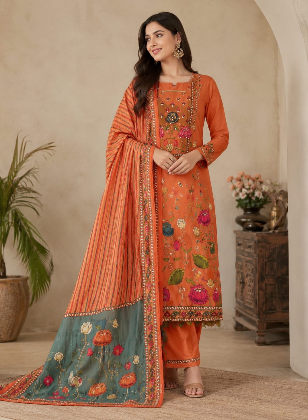 Beautiful orange natural crepe suit