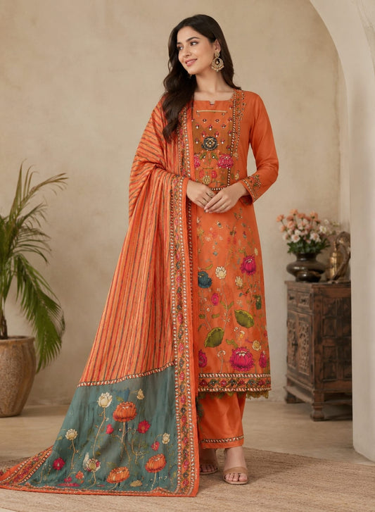 Beautiful orange natural crepe suit
