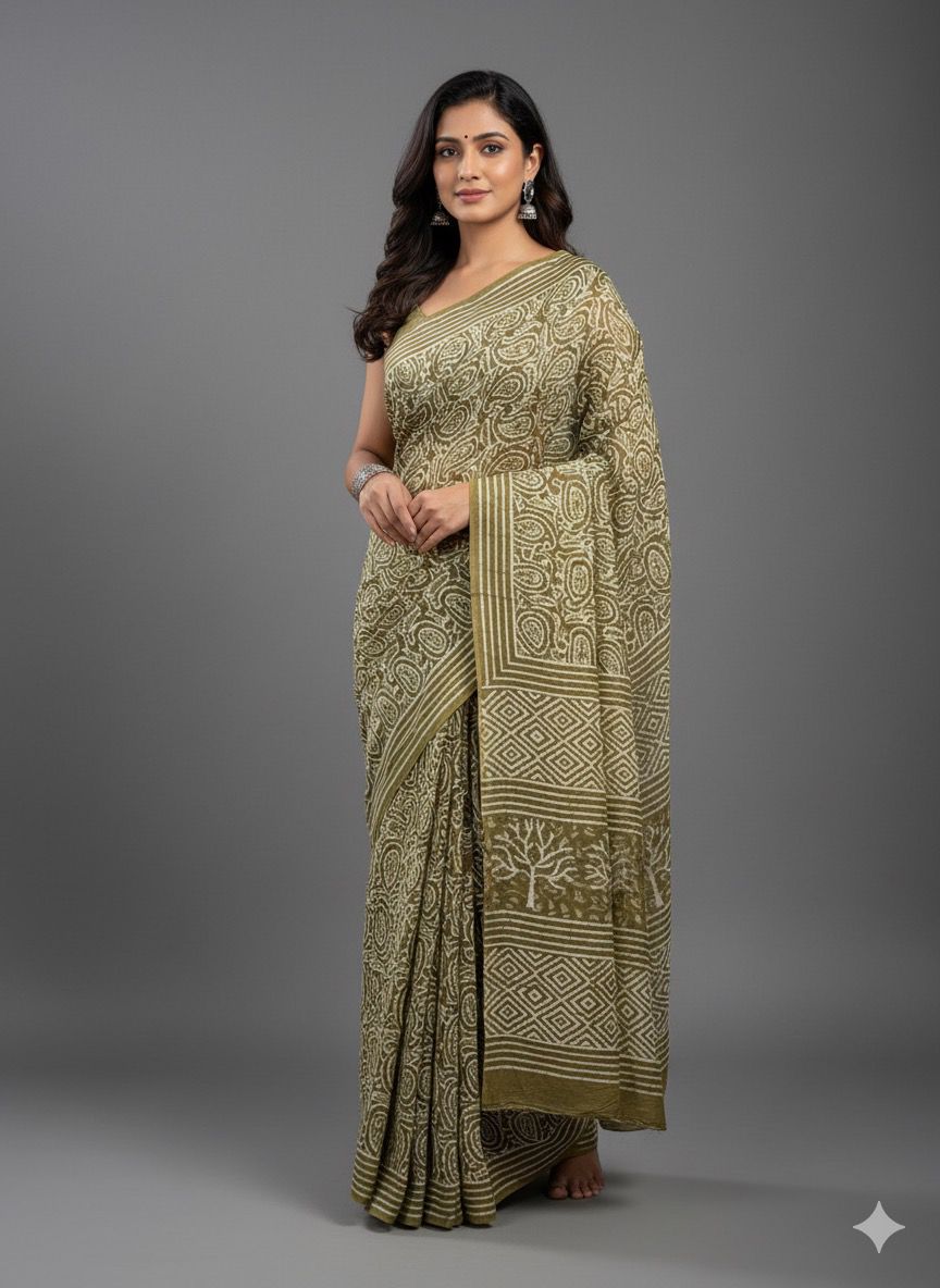 Pure Malmal cotton saree(golden)