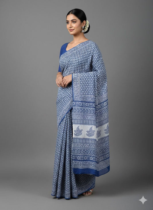 Pure Malmal cotton saree(navy)