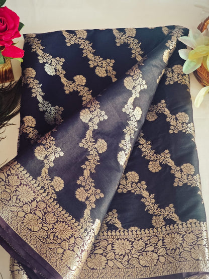 Black diagonal silk saree