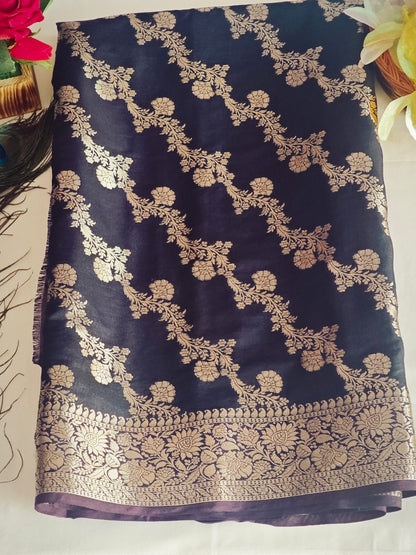 Black diagonal silk saree