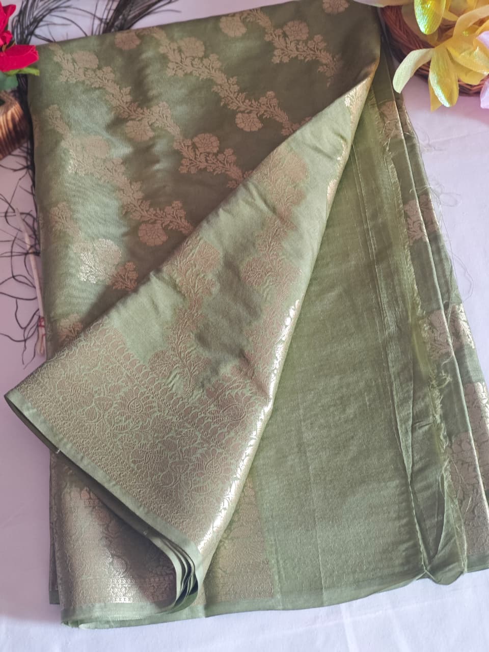 Light green diagonal silk saree