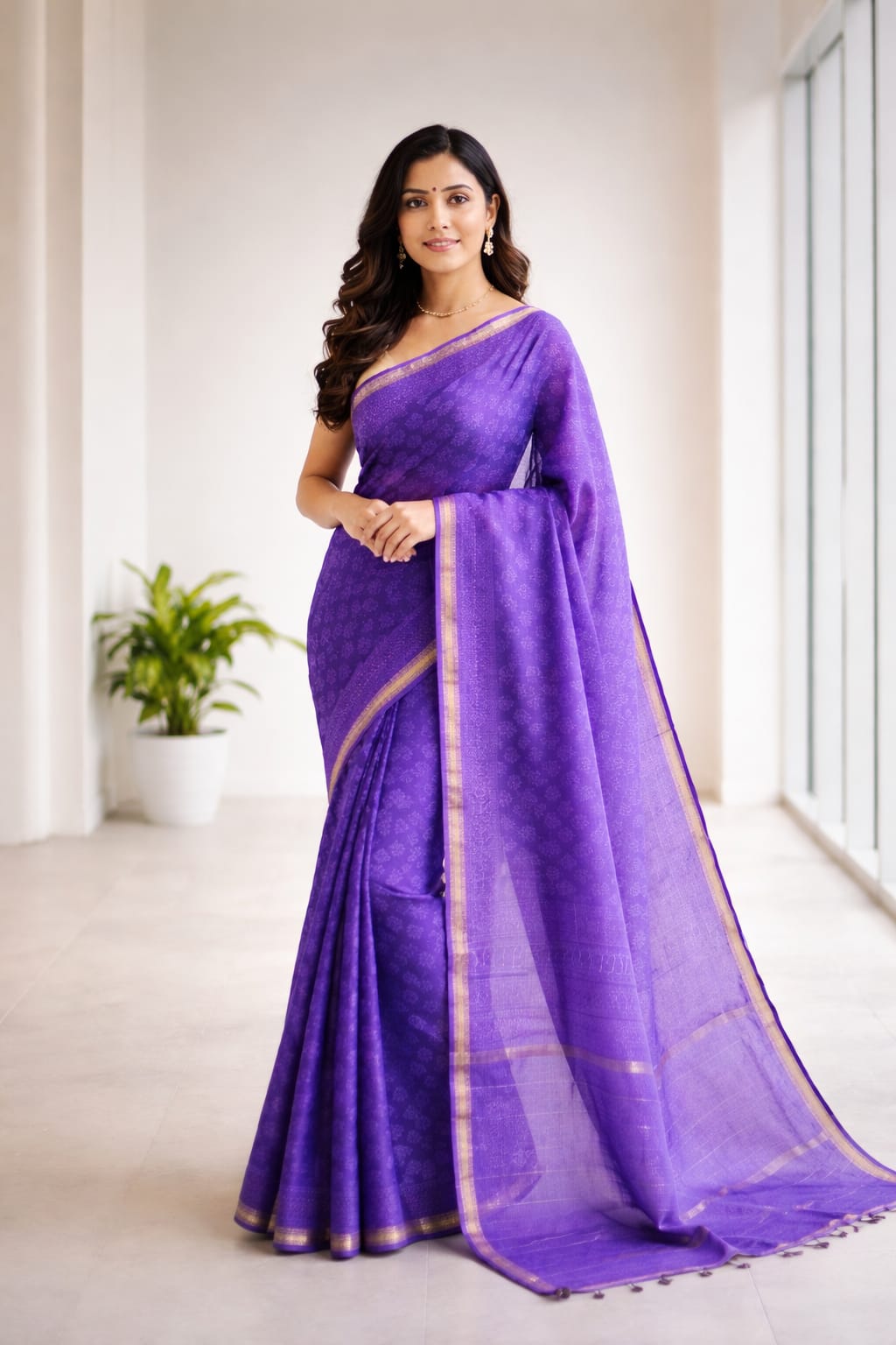 PURPLE COLOUR WITH GOLDEN BODER – House of Shanvi™
