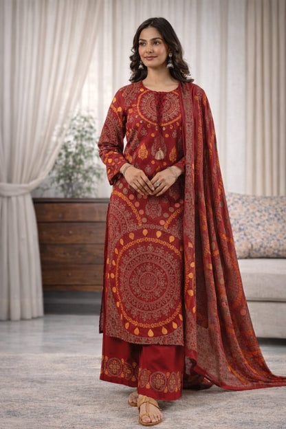 Ajrakh cotton 3 pc suit set
