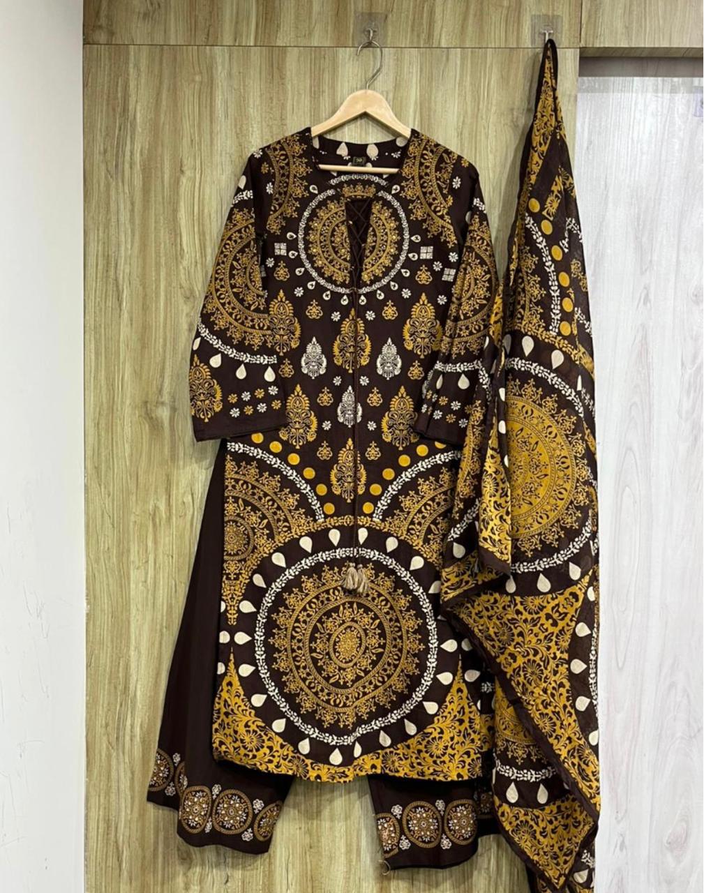Ajrakh cotton 3 pc suit set