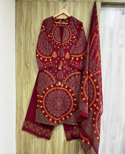 Ajrakh cotton 3 pc suit set